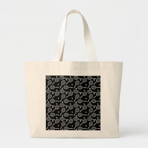 Tennis Racket Patroon Extravagant Zwart Grote Tote Bag