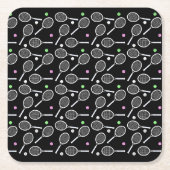 Tennis Racket Patroon Extravagant Zwart Kartonnen Onderzetters (Voorkant)