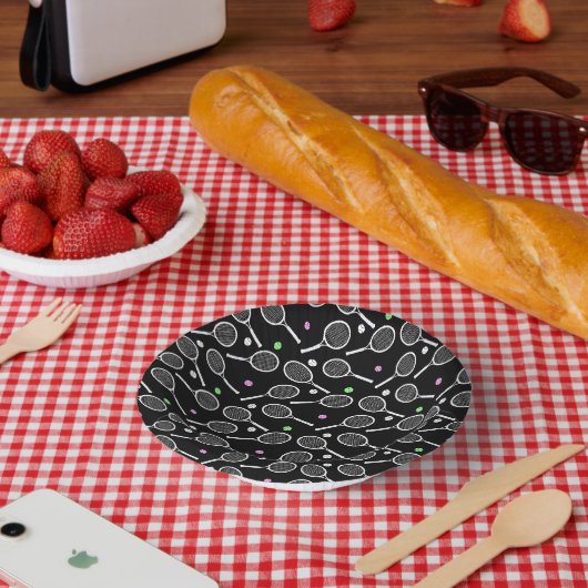 Tennis Racket Patroon Extravagant Zwart Papieren Kommen (Picknick)