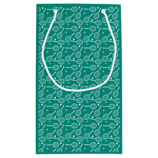 Tennis Racket Patroon Retro Emerald Groen Klein Cadeauzakje (Achterkant)