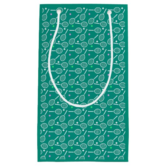 Tennis Racket Patroon Retro Emerald Groen Klein Cadeauzakje (Voorkant)