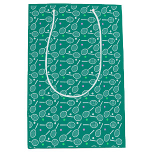 Tennis Racket Patroon Retro Emerald Groen Medium Cadeauzakje