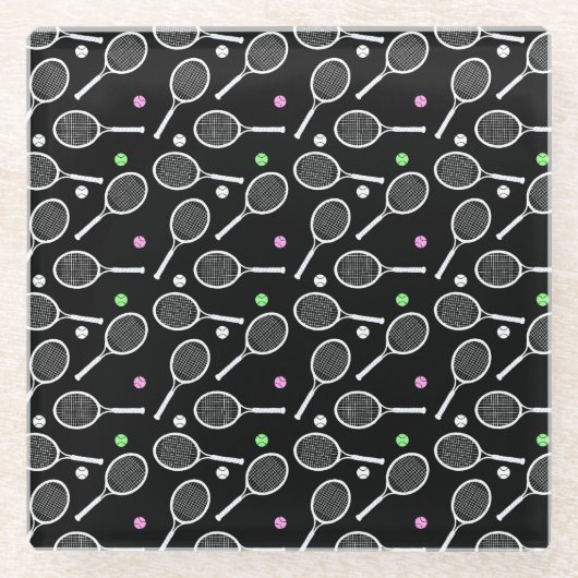 Tennis Racket Pattern Glazen Onderzetter (Voorkant)