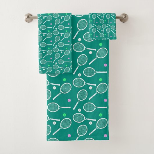 Tennis Racket Pattern Green Bad Handdoek (Insitu)