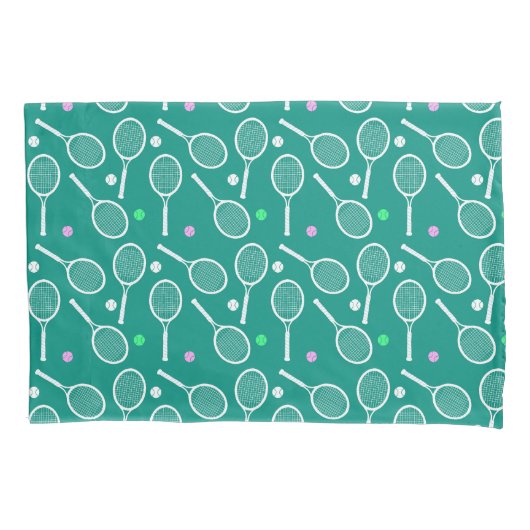 Tennis Racket Pattern Green Kussensloop (Voorkant)
