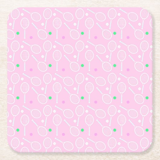 Tennis Racket Pattern Pastel Pink Party Kartonnen Onderzetters (Voorkant)