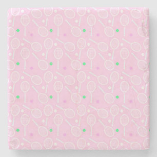 Tennis Racket Pattern Pastel Pink Party Stenen Onderzetter