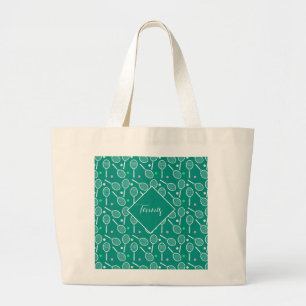 Tennis Racket Pattern Retro Green Grote Tote Bag