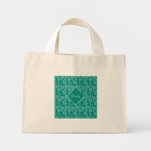 Tennis Racket Pattern Retro Green Mini Tote Bag (Voorkant)