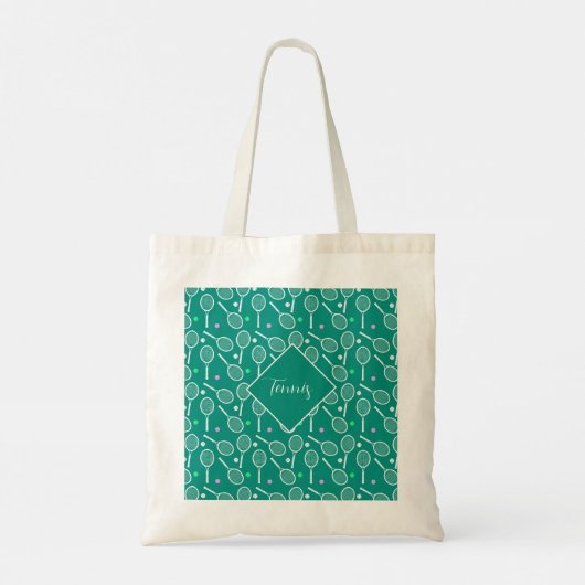 Tennis Racket Pattern Retro Green Tote Bag (Achterkant)