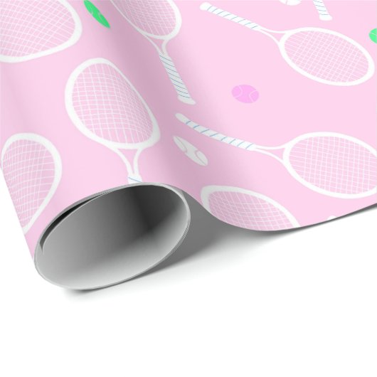 Tennis Racket Pattern roze Cadeaupapier (Rol Hoek)