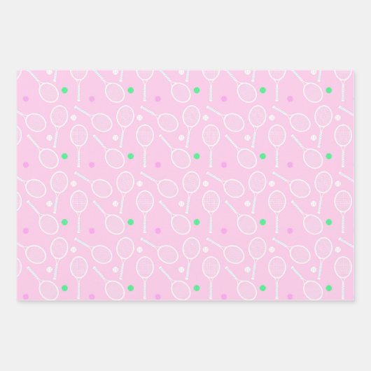 Tennis Racket Pattern roze Inpakpapier Vel (Voorkant)