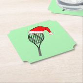 Tennis Racket Santa Hat Kartonnen Onderzetters (Gekanteld)
