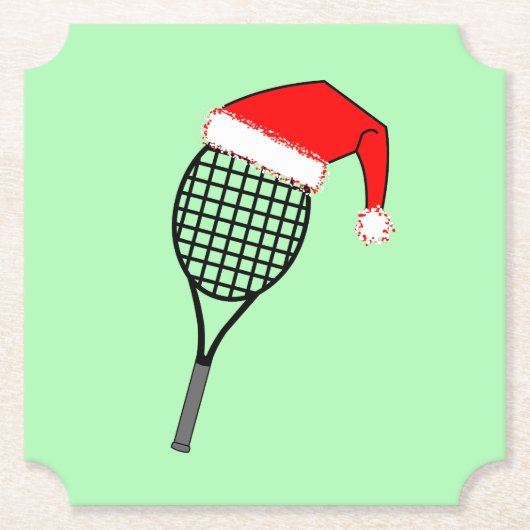 Tennis Racket Santa Hat Kartonnen Onderzetters (Voorkant)
