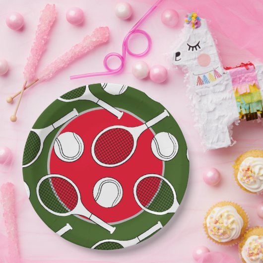 Tennis racket zwarte inkt rode kerst papieren bordje (Feest)