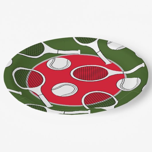 Tennis racket zwarte inkt rode kerst papieren bordje (Gekanteld)
