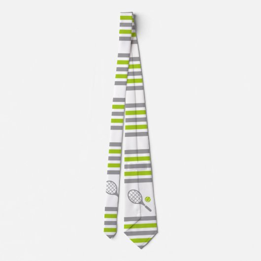 Tennis rackets and ball green and gray stripes stropdas (Achterkant)