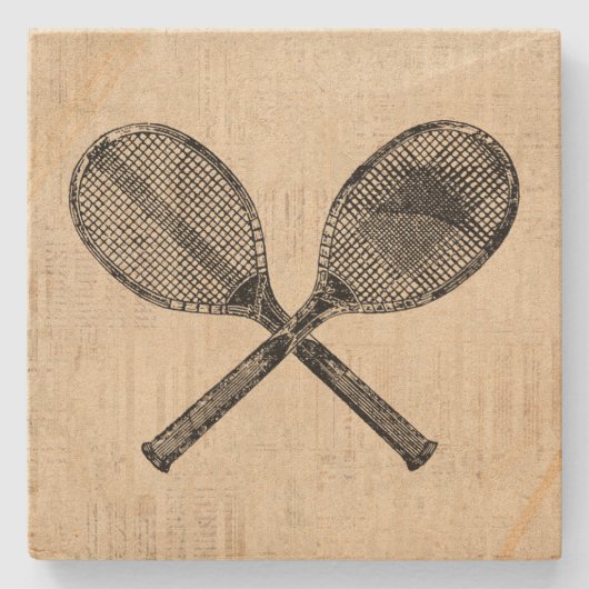 Tennis Rackets Antiek Tennis Racquet Script Paper Stenen Onderzetter (Voorkant)