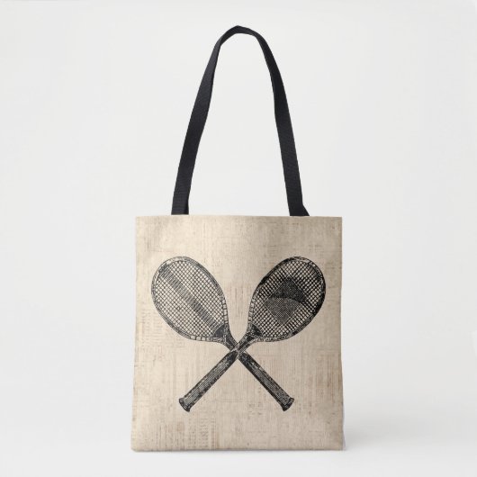 Tennis Rackets Antiek Tennis Racquet Script Paper Tote Bag (Voorkant)