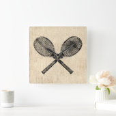 Tennis Rackets Antiek Tennis Racquet Script Paper Vierkante Klok (Huis)
