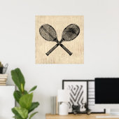 Tennis Rackets Antique Tennis Racquet Script Paper Poster (Thuiskantoor)
