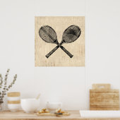 Tennis Rackets Antique Tennis Racquet Script Paper Poster (Keuken)