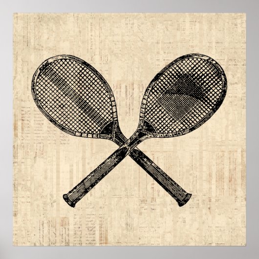 Tennis Rackets Antique Tennis Racquet Script Paper Poster (Voorkant)