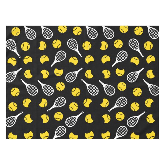 Tennis Rackets & Ballen Speler Coach Geel Zwart Tafelkleed (Voorkant (Horizontaal))