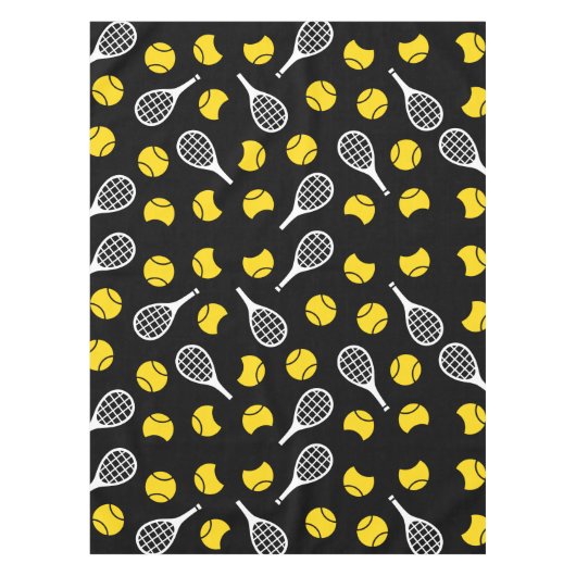 Tennis Rackets & Ballen Speler Coach Geel Zwart Tafelkleed (Voorkant)