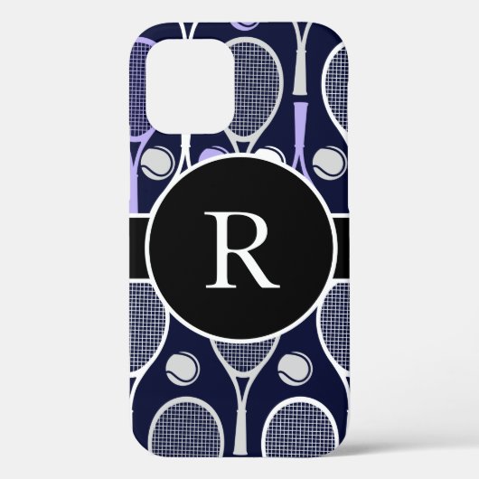 Tennis Rackets & Balls Team Name Monogram Paars Case-Mate iPhone Case (Achterkant)