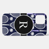 Tennis Rackets & Balls Team Name Monogram Paars Case-Mate iPhone Case (Achterkant (horizontaal))