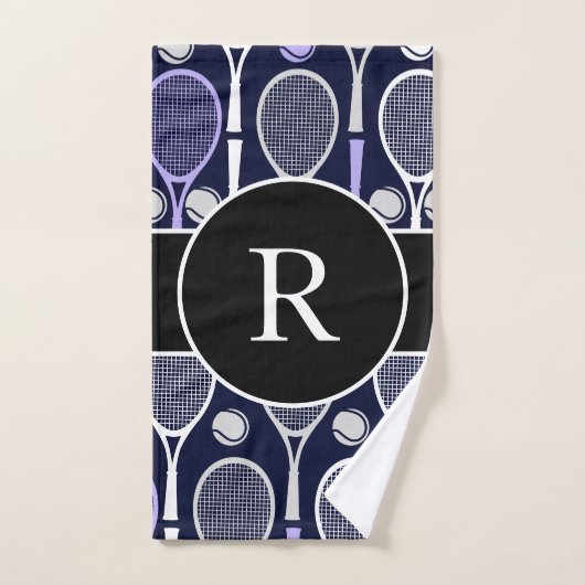 Tennis Rackets & Balls Team Name Monogram Paars Handdoek (Handdoek)