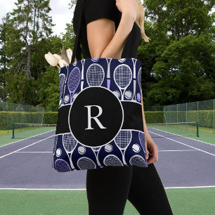 Tennis Rackets & Balls Team Name Monogram Paars Tote Bag
