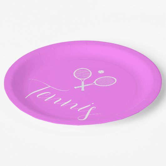 Tennis Rackets en Ball Deep Pink Papieren Bordje (Gekanteld)