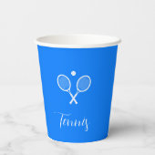 Tennis Rackets en Ball Ultramarine Blue Papieren Bekers (Achterkant)