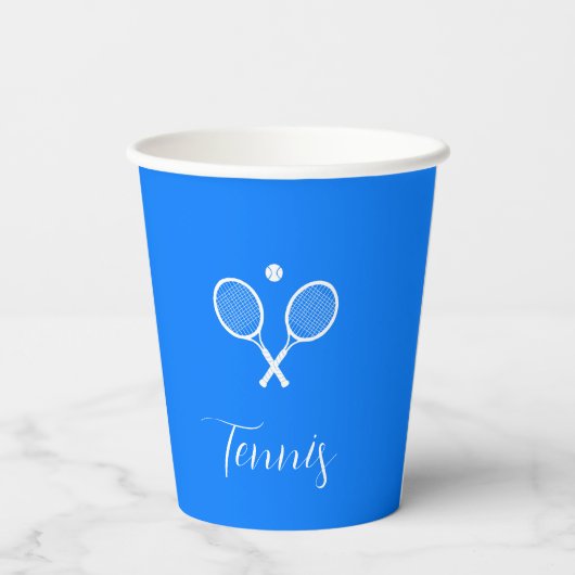 Tennis Rackets en Ball Ultramarine Blue Papieren Bekers (Achterkant)