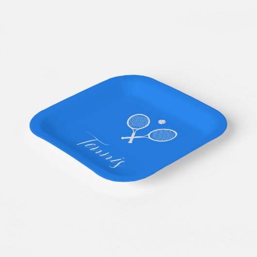 Tennis Rackets en Ball Ultramarine Blue Papieren Bordje (Gebogen)