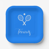 Tennis Rackets en Ball Ultramarine Blue Papieren Bordje (Voorkant)