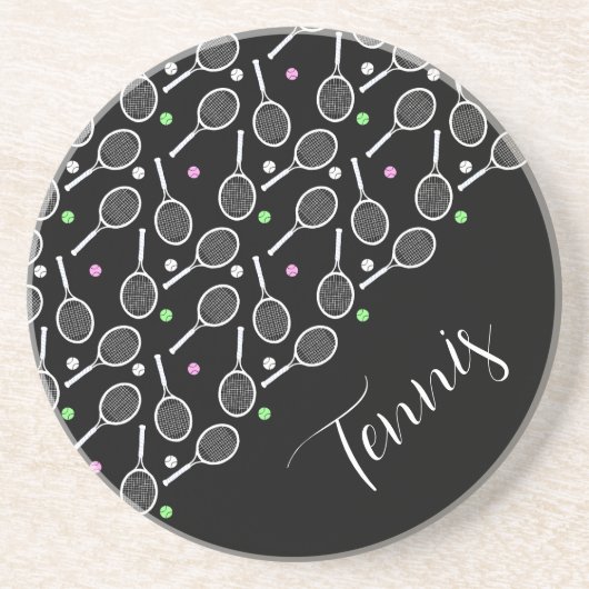 Tennis Rackets en Balls Black Extravagant Zandsteen Onderzetter (Voorkant)