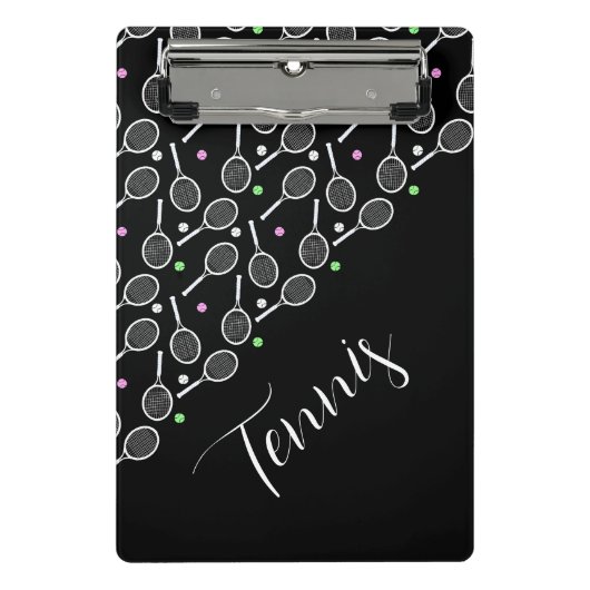 Tennis Rackets en Balls Black Mini Klembord (Voorkant)