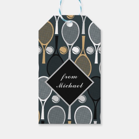 Tennis Rackets Gepersonaliseerde Monogrammus Kinde Cadeaulabel (Voorkant)