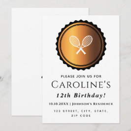 Tennis Rackets Gold & Black Elegant Players Party Kaart