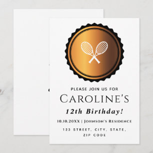 Tennis Rackets Gold & Black Elegant Players Party Kaart