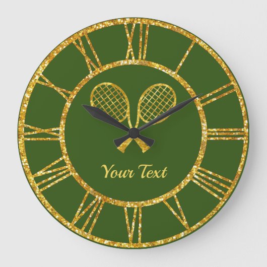 Tennis Rackets in Gold Jouw tekst Grote Klok (Voorkant)