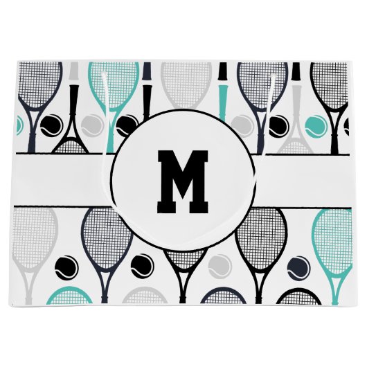 Tennis Rackets Monogram Initiaal Groene Zwarte Spo Groot Cadeauzakje (Voorkant)