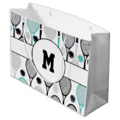 Tennis Rackets Monogram Initiaal Groene Zwarte Spo Groot Cadeauzakje (Achterkant Gekanteld)