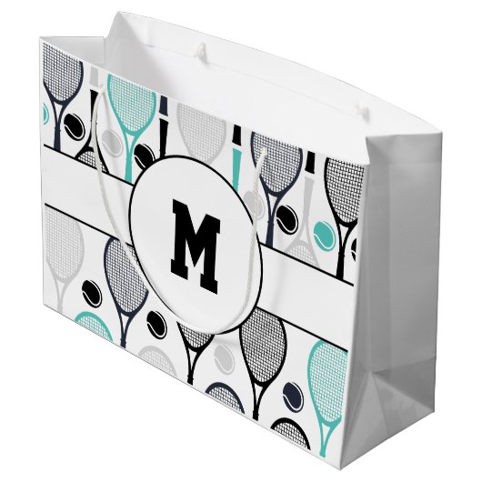 Tennis Rackets Monogram Initiaal Groene Zwarte Spo Groot Cadeauzakje (Achterkant Gekanteld)