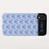 Tennis rackets patroon aangepaste initialen blauw Case-Mate iPhone case (Achterkant (horizontaal))