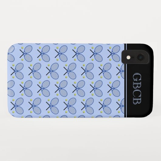 Tennis rackets patroon aangepaste initialen blauw Case-Mate iPhone case (Achterkant (horizontaal))
