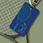 Tennis Racquet - Aangepast blauw Bagagelabel<br><div class="desc">Kool en grafisch blauw ontwerp van een tennisracket...  om je te personaliseren met de naam van de speler</div>